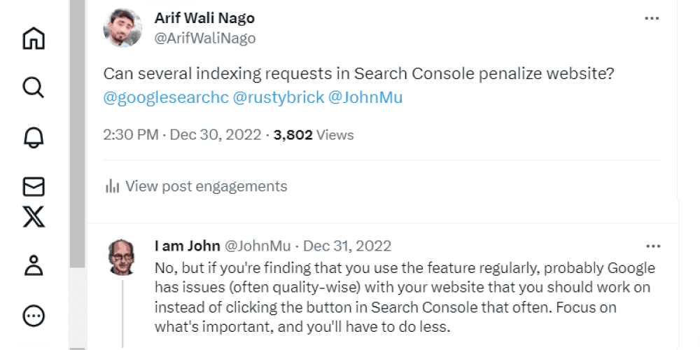John Muller statement about indexing requests in Search Console