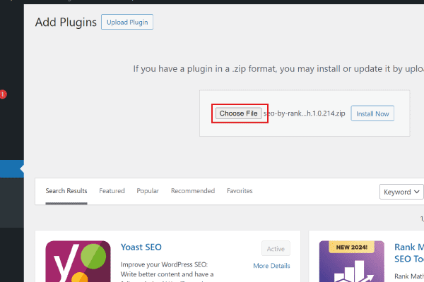 A snapshot of wordpress's uploading plugin section