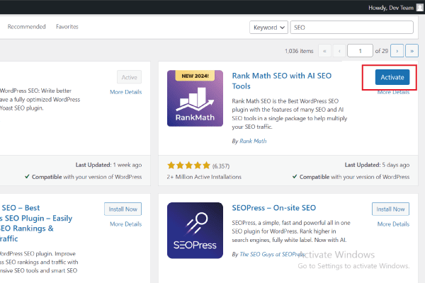 A snapshot of wp dashboard with highlighted install plugin button.