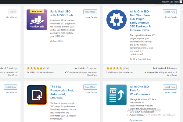 A snapshot of search results in WordPress plugin directory through WordPress dashboard